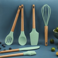 Kitchen Nonstick Baking Cake Cooking Tools 6 Piece Heat Resistant Silicone Spatula Set Wood Handle Utensils Set