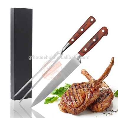 Heavy Duty Stainless-Steel Grilling BBQ Knife Fork Set With Wood Handles