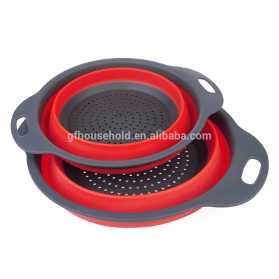 Colorful funny Soft siliconeNon-slip Rubber Grip Collapsible Silicone Colander Strainer 9.7/11.5 inch