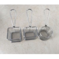 Mini table serving square stainless steel mesh fry basket french potato chips frying basket