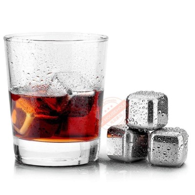 Reusable  6 Pieces Stainless Steel Ice Cubes Chilling Stones Frozen cubes for Whiskey Wine